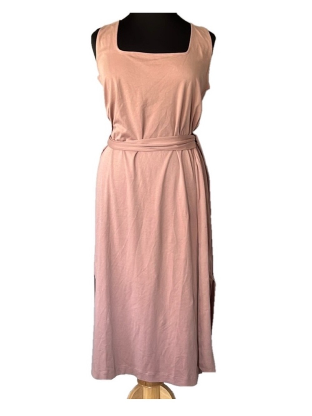 Vince Light Mauve Midi Tank Dress XL Minimalist Belted Luxury Capsule Wardrobe